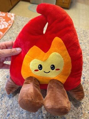 Red Plush Flame Pet Toy with Friendly Face